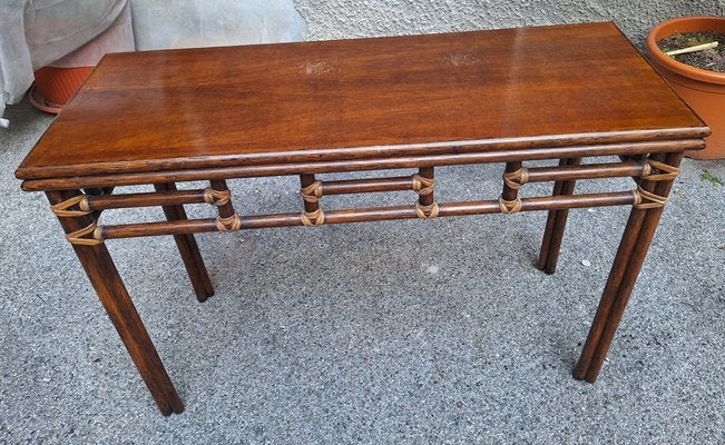 Console Table in Bamboo and Leather by Lyda Levi for McGuire, 1970s-OHK-1822836