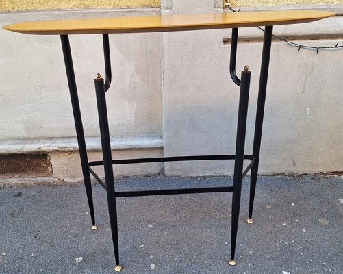 Console Table in Iron, Brass & Walnut, 1960s-OHK-1797290