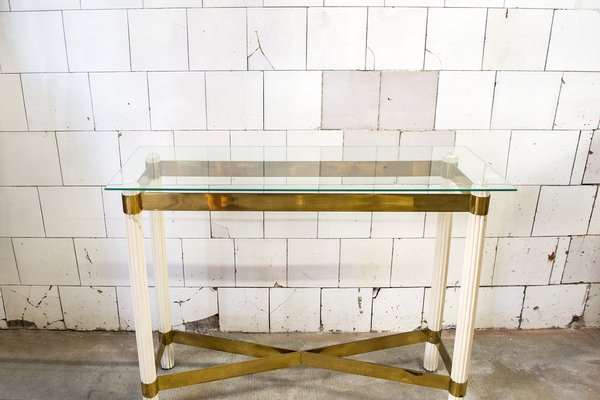 Console Table in Lacquered Wood, Brass & Glass, Italy, 1970s-VCV-1421720