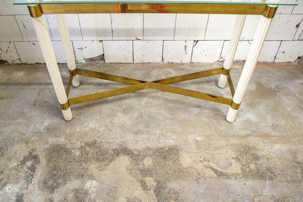 Console Table in Lacquered Wood, Brass & Glass, Italy, 1970s-VCV-1421720