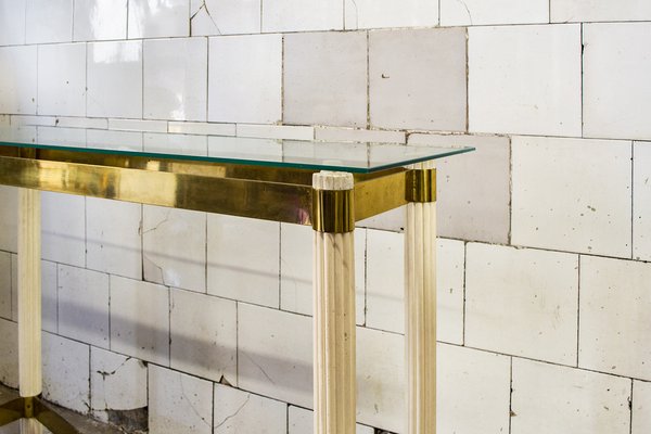 Console Table in Lacquered Wood, Brass & Glass, Italy, 1970s-VCV-1421720