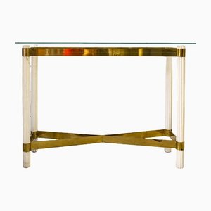 Console Table in Lacquered Wood, Brass & Glass, Italy, 1970s-VCV-1421720