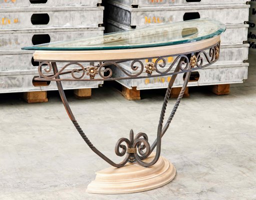 Console Table in Patinated Iron and Crystal-PTH-1335668