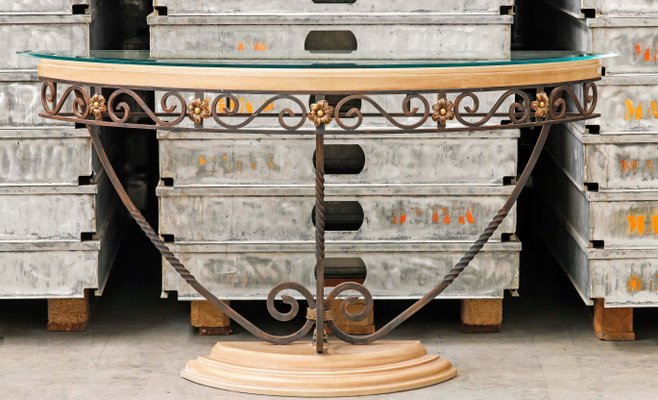 Console Table in Patinated Iron and Crystal-PTH-1335668