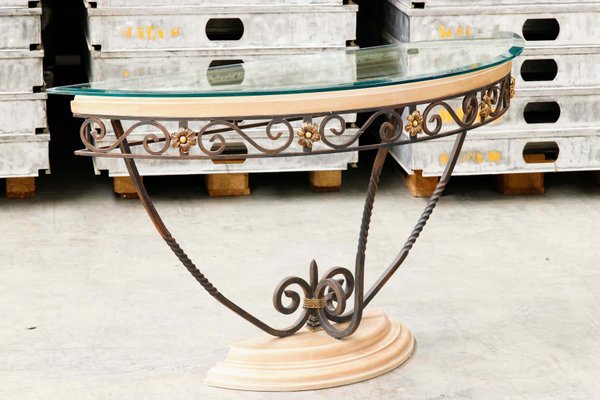 Console Table in Patinated Iron and Crystal-PTH-1335668