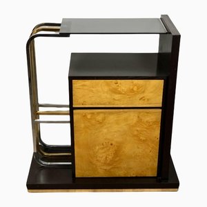 Console Table in Wood, Brass, Chrome and Smoked Glass, Italy, 1970s-LYQ-1171754