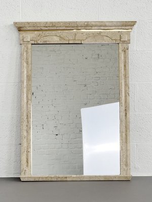 Console Table with Mirror in Travertine Marquetry and Brass, 1970s, Set of 2-EBV-2032101