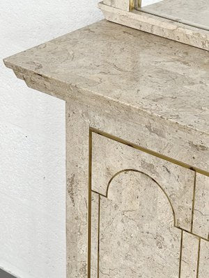 Console Table with Mirror in Travertine Marquetry and Brass, 1970s, Set of 2-EBV-2032101