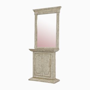 Console Table with Mirror in Travertine Marquetry and Brass, 1970s, Set of 2-EBV-2032101