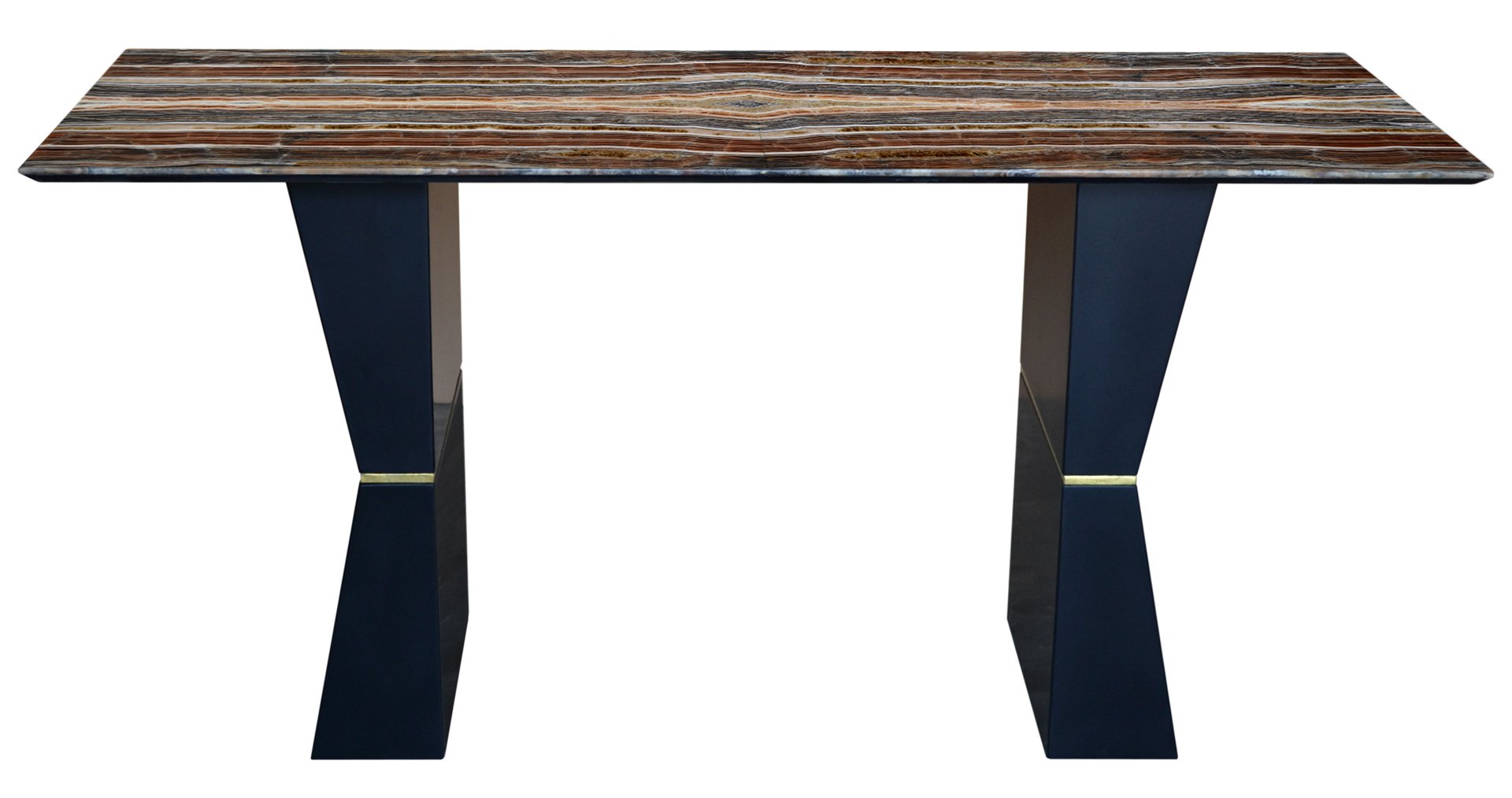 Console Table with Onyx Top, Black Lacquered Wood Legs & Handcrafted Brass Decoration from Cupioli Living, Italy