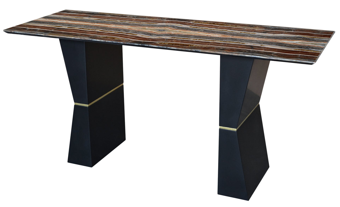 Console Table with Onyx Top, Black Lacquered Wood Legs & Handcrafted Brass Decoration from Cupioli Living, Italy