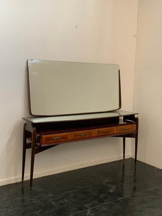 Console with Mirror in Mahogany and Rosewood with Brass Tips, 1950s, Set of 2