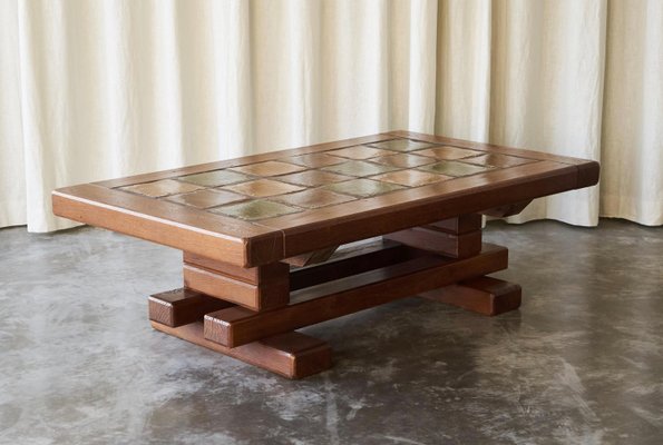 Constructivist Coffee Table in Oak and Ceramic, 1960s-FEW-2026379