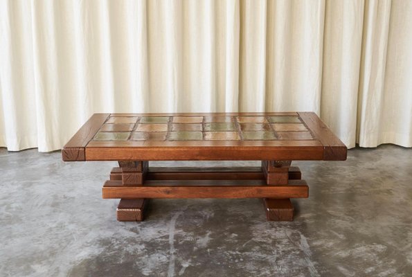 Constructivist Coffee Table in Oak and Ceramic, 1960s-FEW-2026379