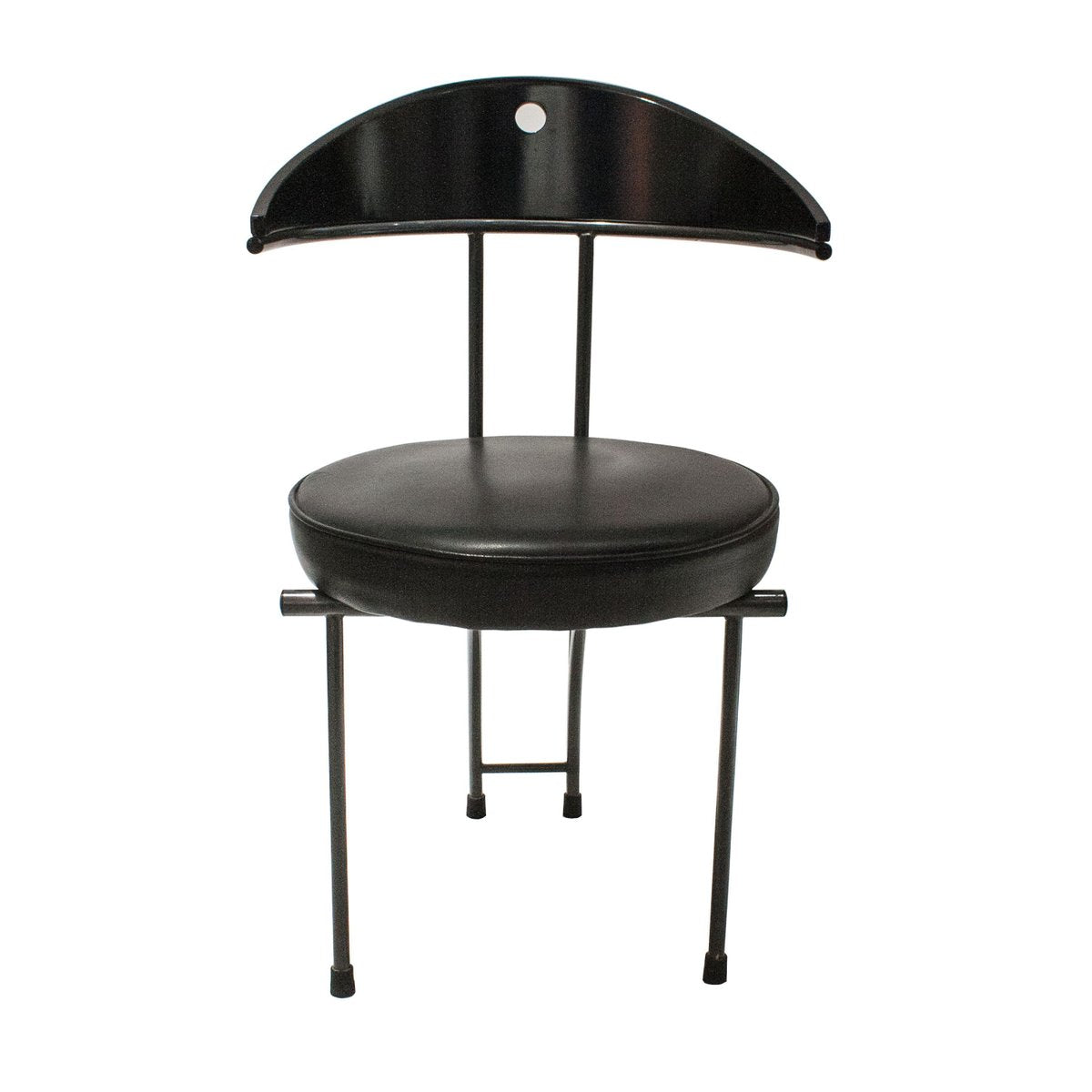 Contemporary Black Lacquered Iron Leatherette Chairs, Italy, 1980, Set of 4