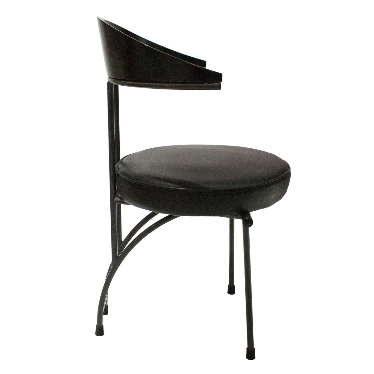 Contemporary Black Lacquered Iron Leatherette Chairs, Italy, 1980, Set of 4