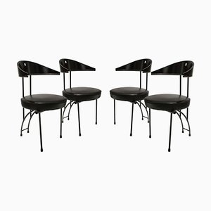 Contemporary Black Lacquered Iron Leatherette Chairs, Italy, 1980, Set of 4-UZ-1091086