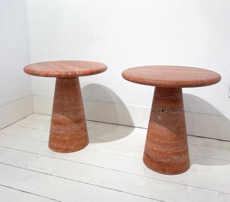 Contemporary Italian Side Tables in Red Travertine, Set of 2-FGA-1270630