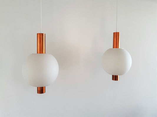 Copper and Glass Pendant Lamps from Hiemstra Evolux, 1960s, Set of 2