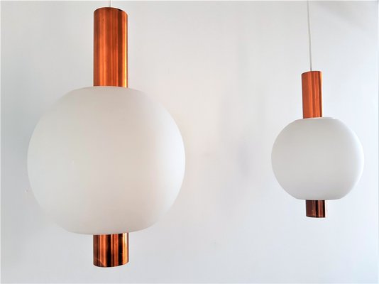 Copper and Glass Pendant Lamps from Hiemstra Evolux, 1960s, Set of 2-NV-1014579