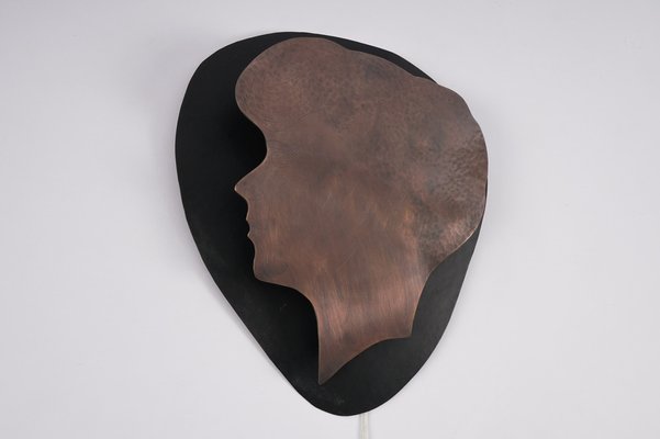 Copper and Metal Womans Head Wall Lamp, 1960s-KQB-1452659