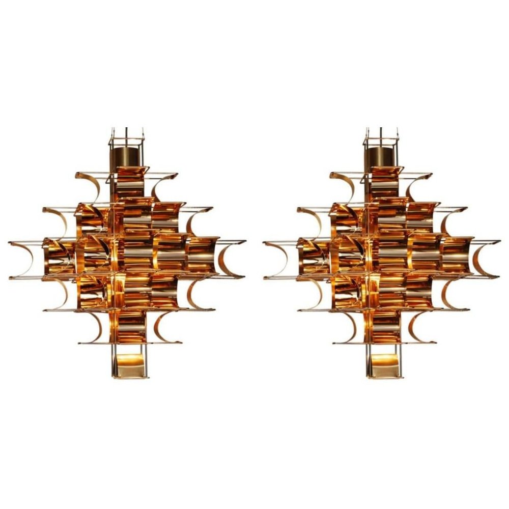 Copper Cassiope 9 Level Suspension Lamps by Sebastien Sauze, Set of 2