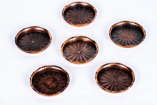 Copper Coaster, Vienna, 1950s, Set of 6-SPD-1438427