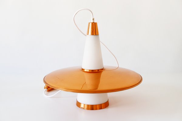 Copper & Opaline Glass Sputnik Ceiling Lamp, 1950s-WPT-568030