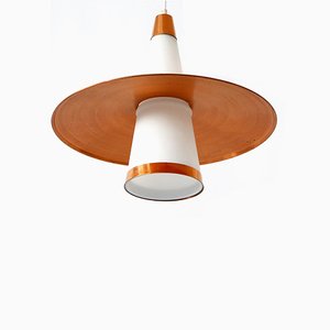 Copper & Opaline Glass Sputnik Ceiling Lamp, 1950s-WPT-568030