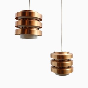 Copper Pendant Lamps from VEB Metalldrücker Halle, 1970s, Set of 2-YGX-1166326