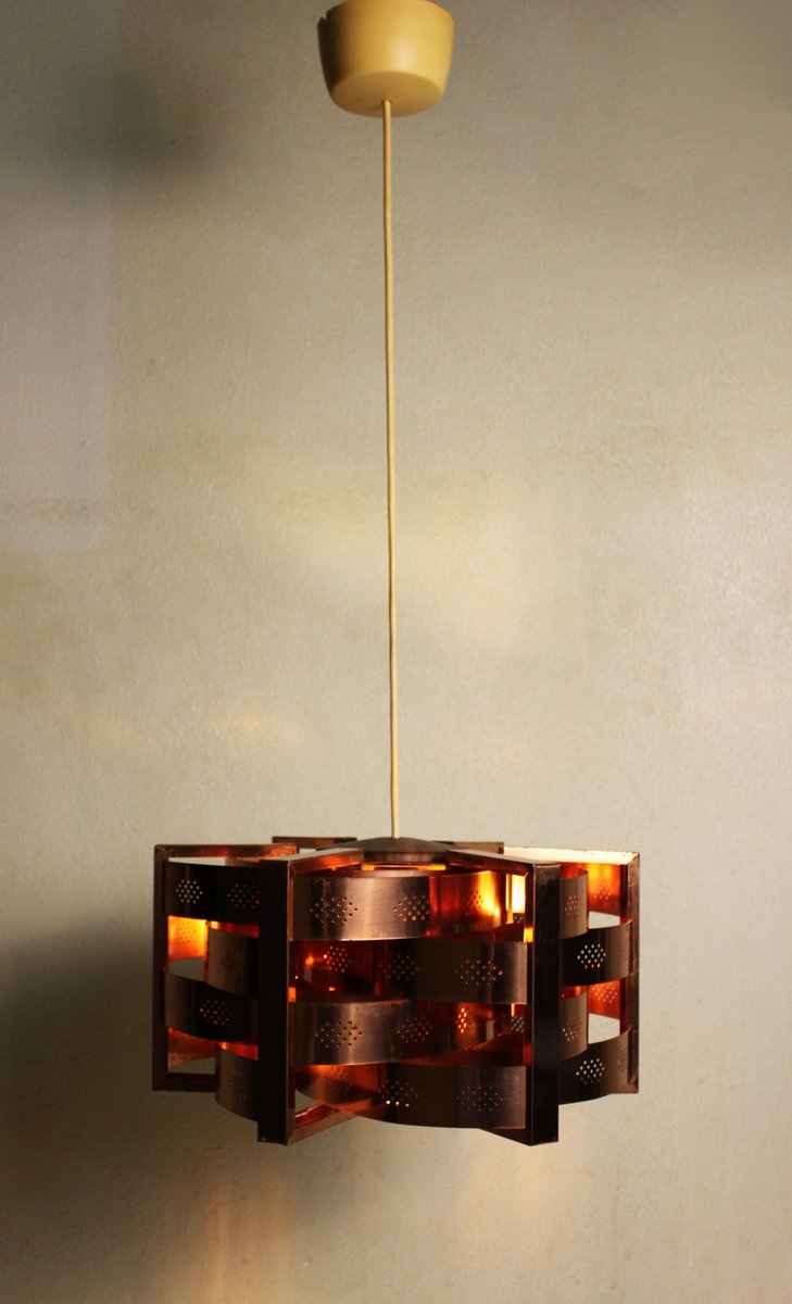 Copper Pendant Light by Werner Schou for Coronell Electro, Denmark, 1969