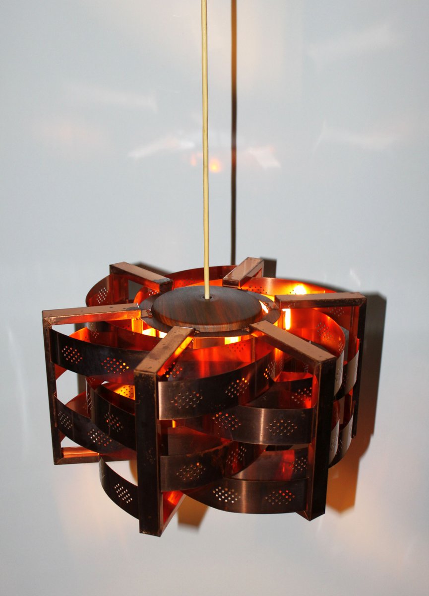 Copper Pendant Light by Werner Schou for Coronell Electro, Denmark, 1969