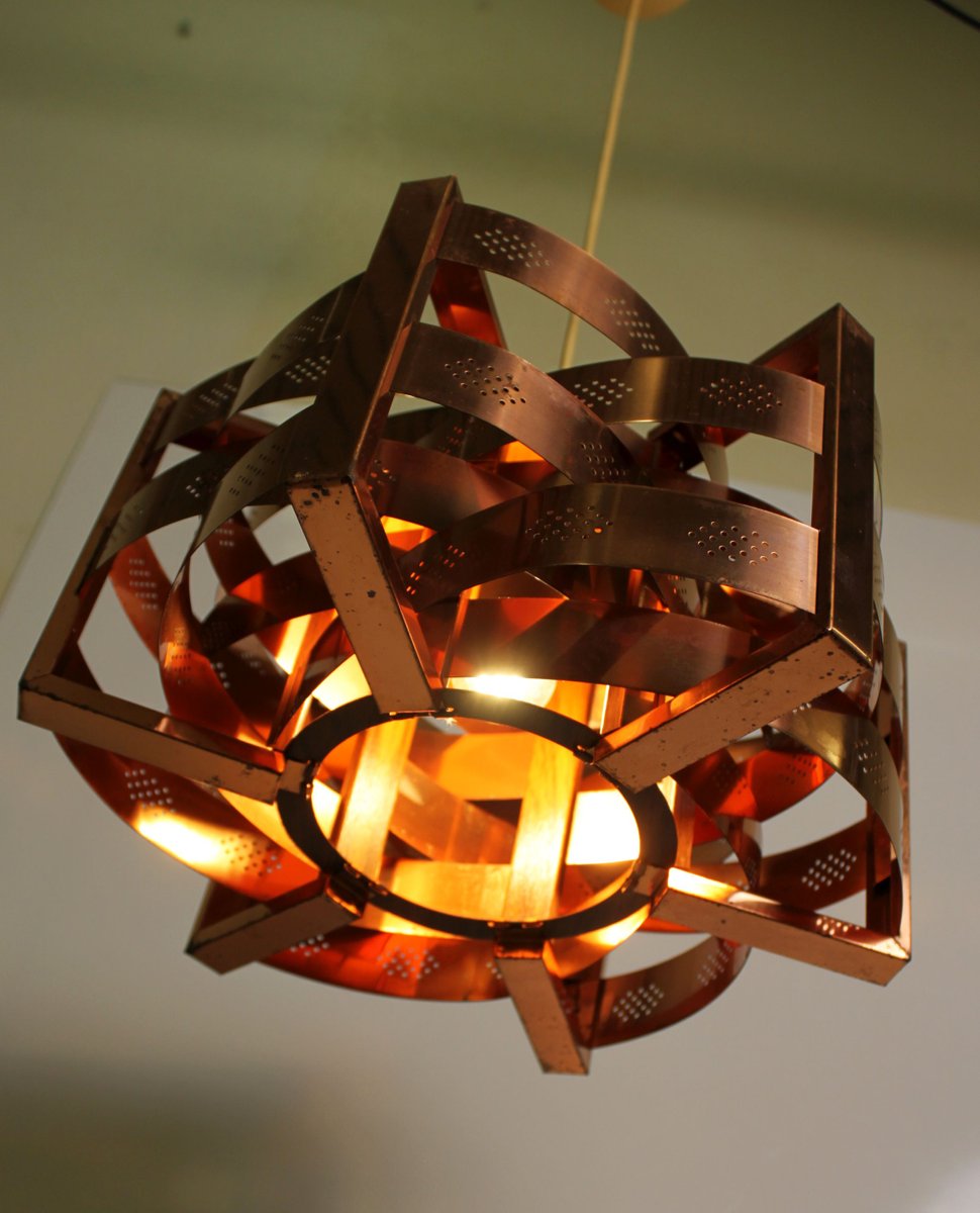 Copper Pendant Light by Werner Schou for Coronell Electro, Denmark, 1969