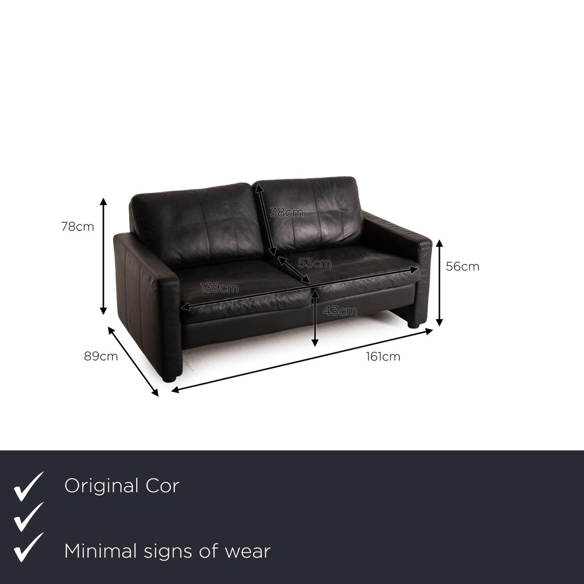 Cor Conseta Dark Blue Leather Sofa