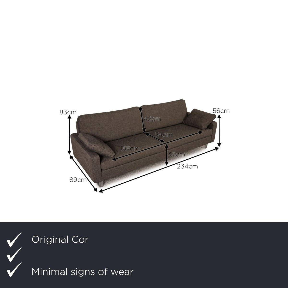 Cor Conseta Fabric Sofa Gray Three Seater Couch