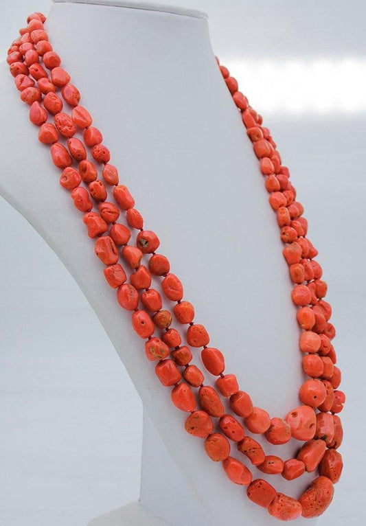 Coral and Silver Closure Multi-Strands Necklace