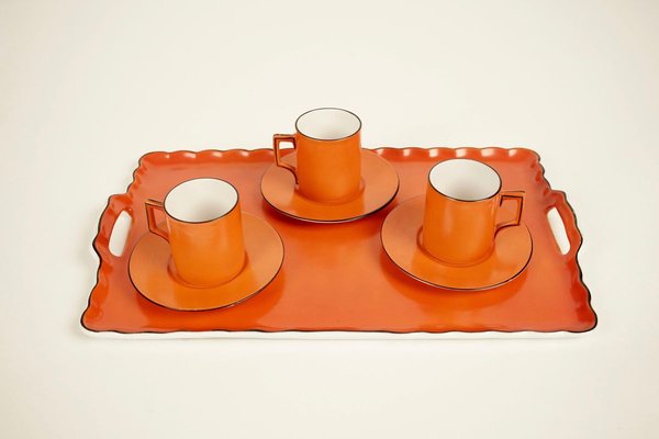 Coral Mocha Set in the Style of Dorothy Draper from Carlsbad, 1930s, Set of 9-BAF-763558