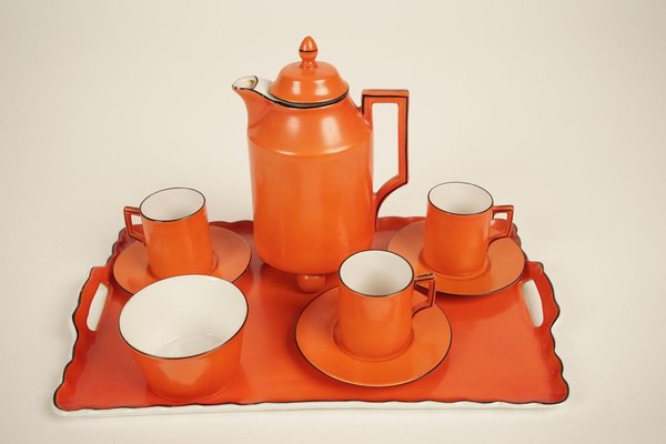 Coral Mocha Set in the Style of Dorothy Draper from Carlsbad, 1930s, Set of 9-BAF-763558