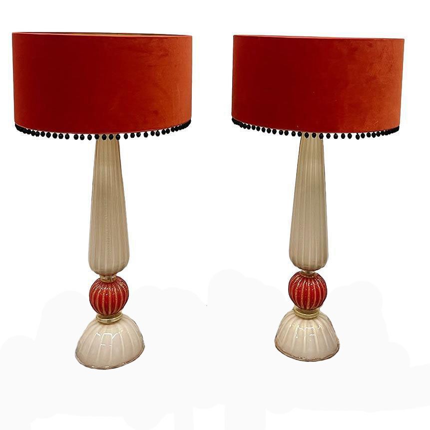 Cordonato D'Oro Table Lamps in Murano Glass from Barovier & Toso, 1980s, Set of 2