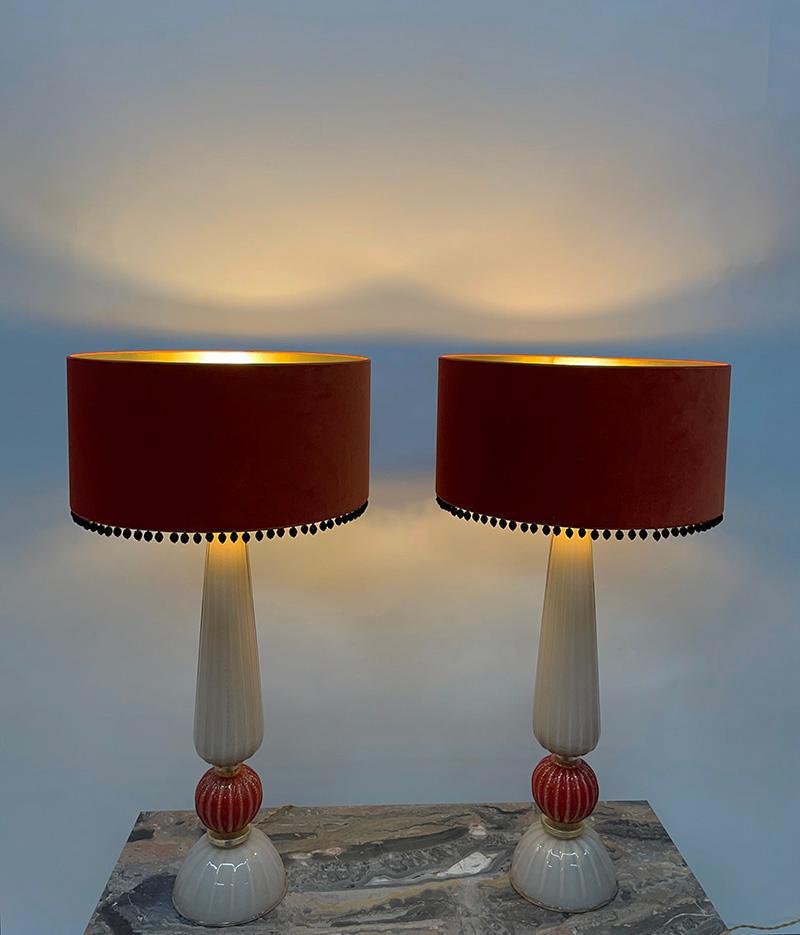 Cordonato D'Oro Table Lamps in Murano Glass from Barovier & Toso, 1980s, Set of 2