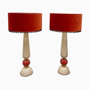 Cordonato D'Oro Table Lamps in Murano Glass from Barovier & Toso, 1980s, Set of 2-UCH-1803459