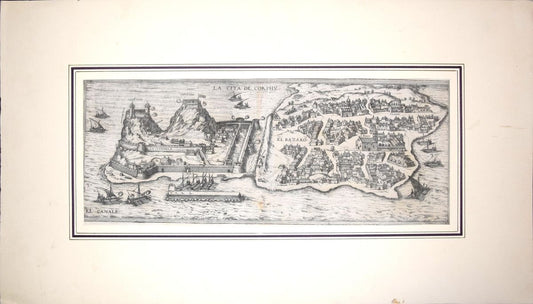 Corfu, Big Antique Map from ''Civitates Orbis Terrarum'' - 1572-1617 1572-1617