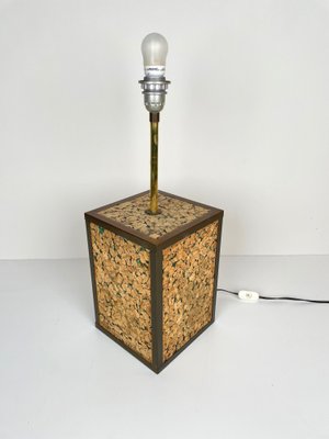 Cork & Brass Table Lamp, Italy, 1970s-LYQ-1171508