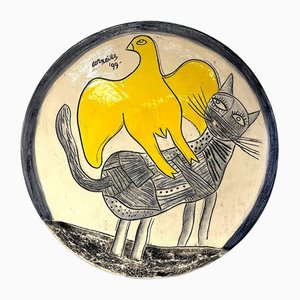 Corneille, Composition with Bird and Cat, Ceramic Dish-MTD-1757674