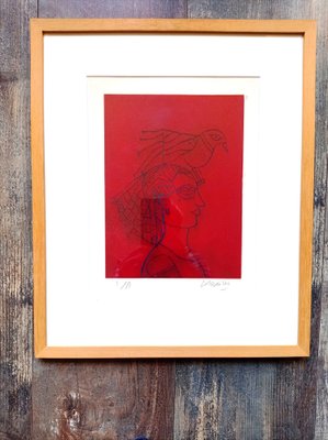 Corneille, Woman with Bird, 1980, Lithograph, Framed-NRC-1401008