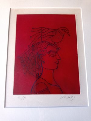 Corneille, Woman with Bird, 1980, Lithograph, Framed-NRC-1401008