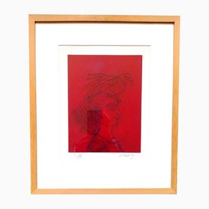 Corneille, Woman with Bird, 1980, Lithograph, Framed-NRC-1401008