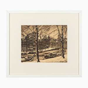 Cornelis Brandenburg, Amsterdam in Winter, Black & White Etching on Paper, Framed-GPP-1079913