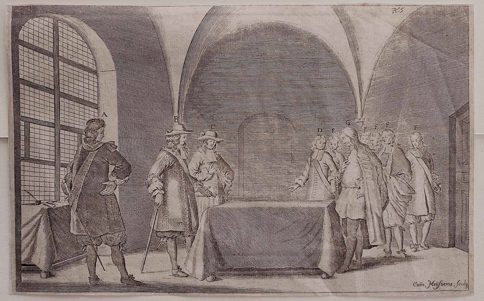 Cornelis Meyssens, Interior Meeting, Etching, 17th Century