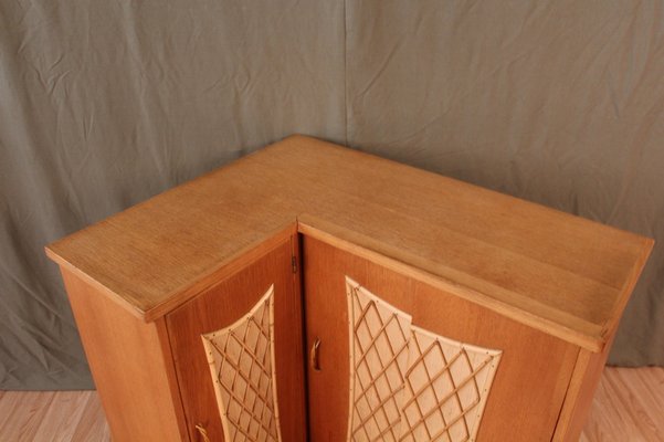 Corner Cabinet in Wood and Rattan, 1960s-KMQ-974580